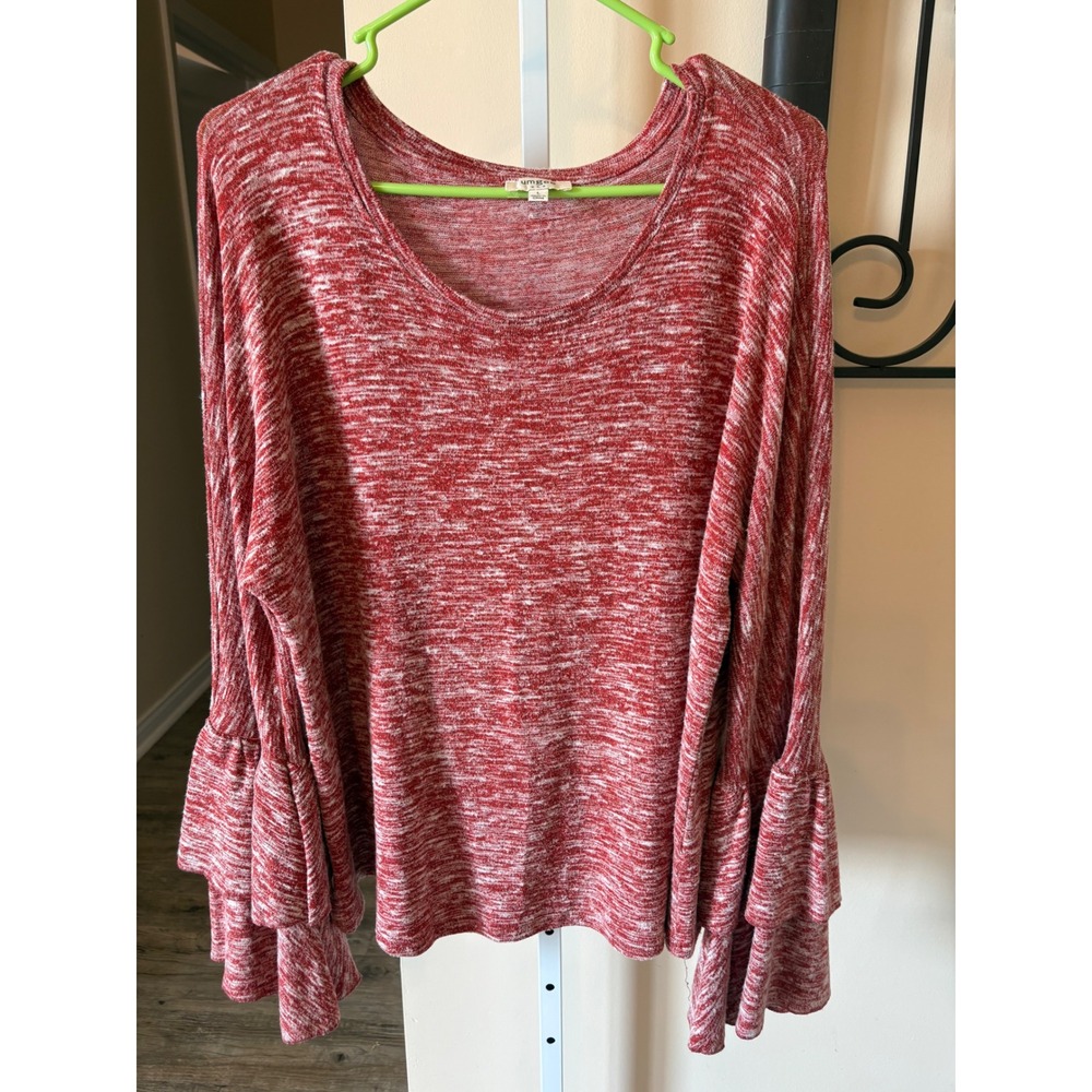 Umgee USA Red Space Dye Tiered Bell Sleeve Knit Top Large - Picture 1 of 5